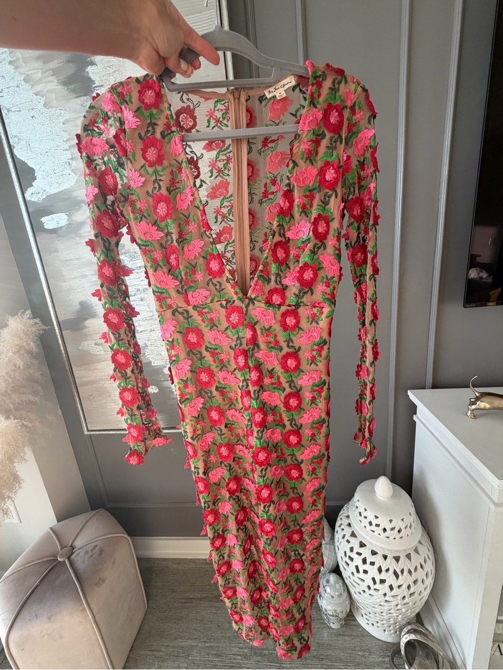 For Love & Lemons “Amelia” Floral Embroidered
Sheer Midi Dress - Size M